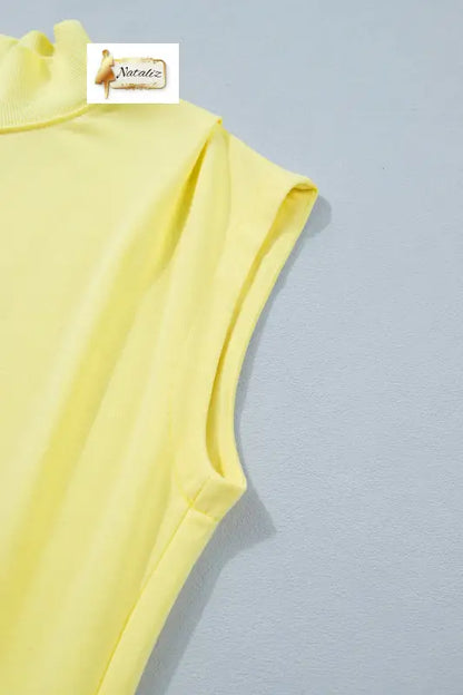 Pink Solid Color High Neck Cap Sleeve Loose Top Nataliz
