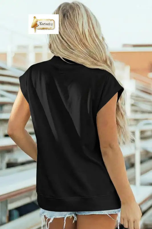 Pink Solid Color High Neck Cap Sleeve Loose Top Nataliz
