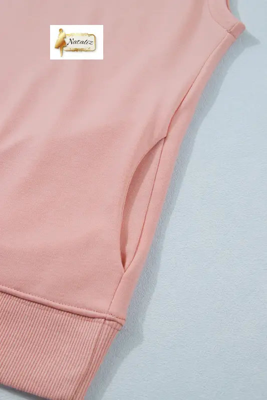 Pink Solid Color High Neck Cap Sleeve Loose Top Nataliz