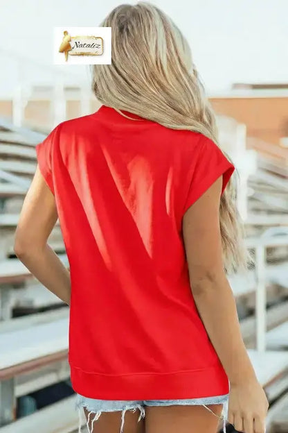 Pink Solid Color High Neck Cap Sleeve Loose Top Nataliz
