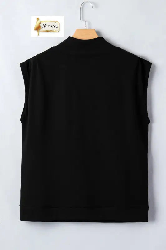 Pink Solid Color High Neck Cap Sleeve Loose Top Nataliz