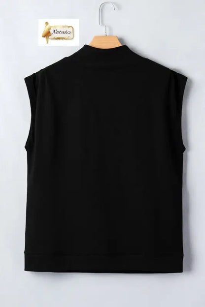 Pink Solid Color High Neck Cap Sleeve Loose Top Nataliz