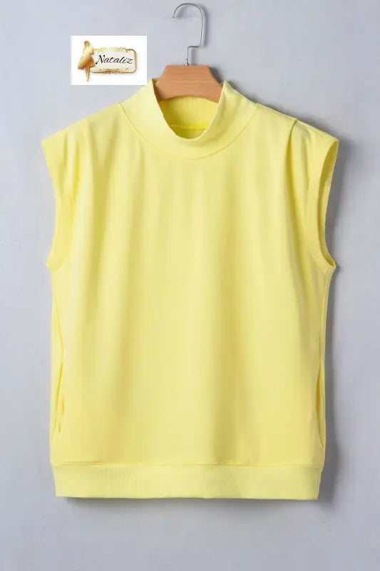 Pink Solid Color High Neck Cap Sleeve Loose Top Nataliz