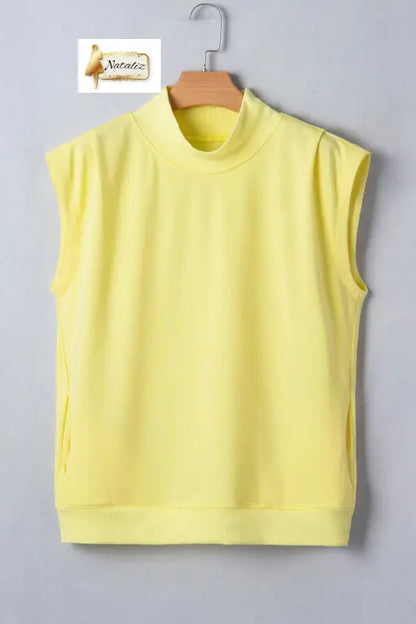 Pink Solid Color High Neck Cap Sleeve Loose Top Nataliz