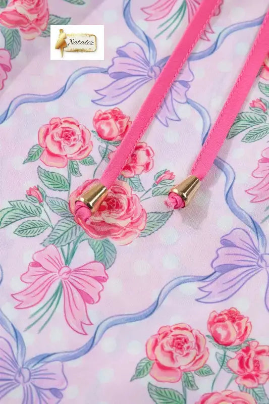 Purple Coquette Floral Bow Printed Contrast Ruffled Short Sleeve Blouse Dear-Lover Dropshipping