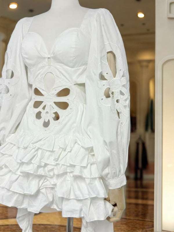 Floral Cutwork High-Low Maxi Dress with Puff Sleeves mannequin view · nz-bg-v1