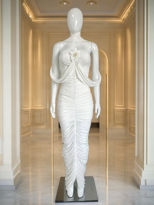Ruched Strapless Maxi Gown with Draped Shawl mannequin view · nz-bg-v1
