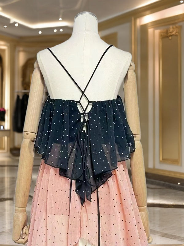 Tiered Polka Dot Maxi Dress in Black, Blush & Cream mannequin view · nz-bg-v1