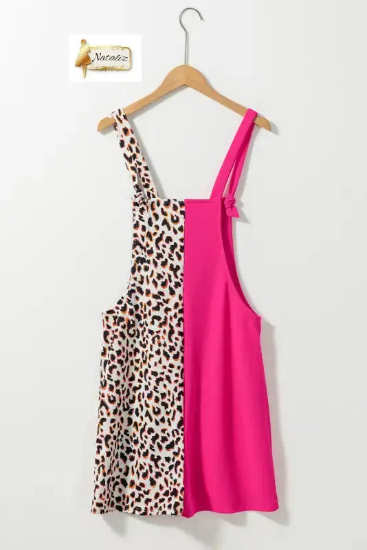 Rose Red Leopard Colorblock Patchwork Sleeveless Romper - Jumpsuits