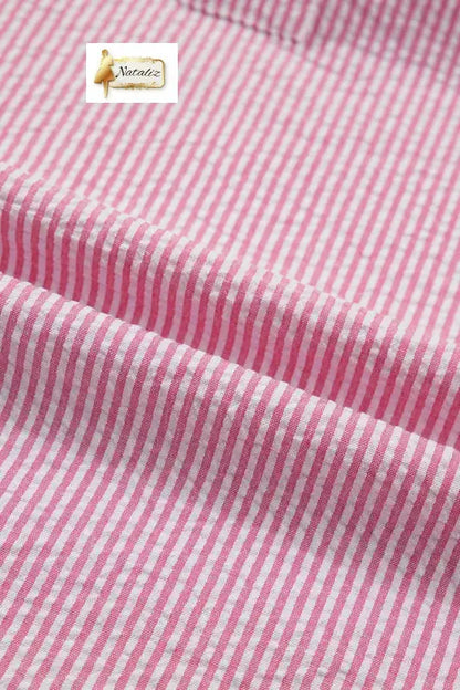 Rose Stripe Short Bubble Sleeve Split V Neck Blouse Nataliz