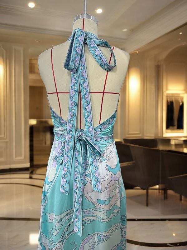 Swirl Print Halter Top and Handkerchief Hem Midi Skirt Set mannequin view · nz-bg-v1