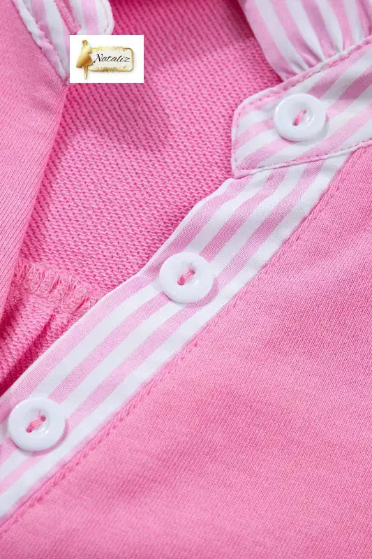 Sachet Pink Striped Frilled Collar Short Sleeve Blouse Nataliz