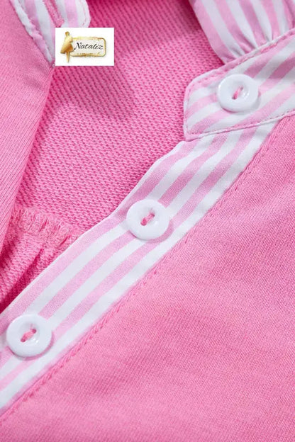 Sachet Pink Striped Frilled Collar Short Sleeve Blouse Nataliz