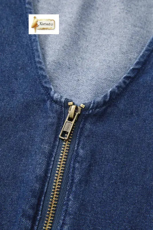 Sail Blue Denim Ruffled Zipped Front Belted Romper Dear-Lover Dropshipping