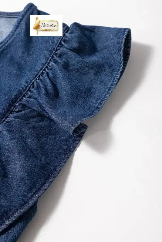 Sail Blue Denim Ruffled Zipped Front Belted Romper Dear-Lover Dropshipping