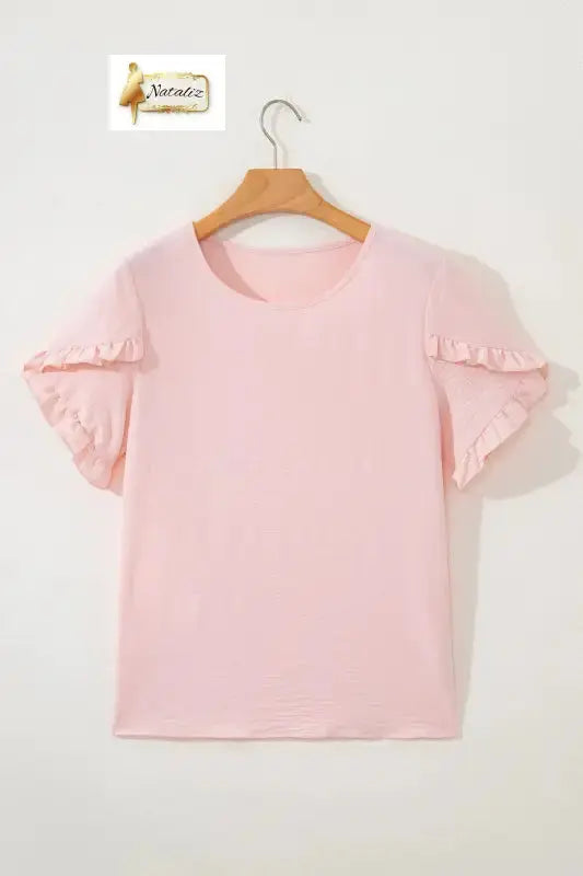 Sea Green Solid Color Ruffle Trim Short Sleeve Blouse Dear-Lover Dropshipping