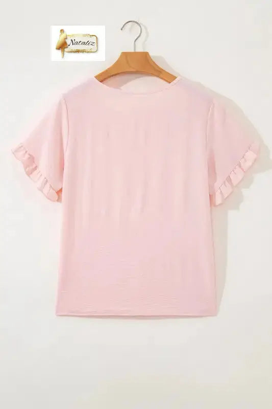 Sea Green Solid Color Ruffle Trim Short Sleeve Blouse Dear-Lover Dropshipping