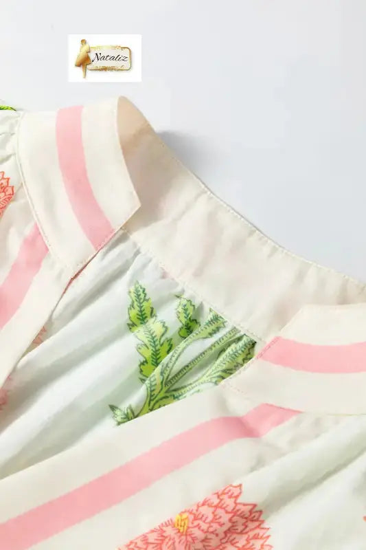 Sky Blue Casual Wild Flower Print V Neck 3/4 Sleeve Blouse Nataliz