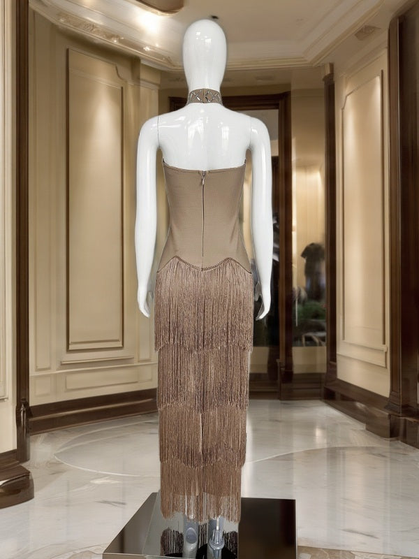 Embellished Strapless Tiered Fringe Maxi Dress mannequin view · nz-bg-v1