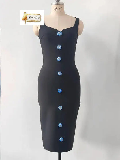 Slim Black Bandage Dress with Button Decoration Guangzhou Migu Garment Company Limited