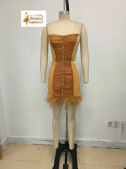 Slim Mini Dress With Feather Trim Guangzhou Migu Garment Company Limited