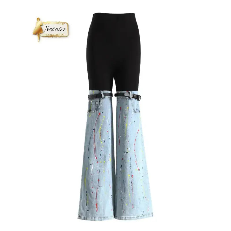 Stylish Black and Blue Long Pants Graffiti Guangzhou Migu Garment Company Limited