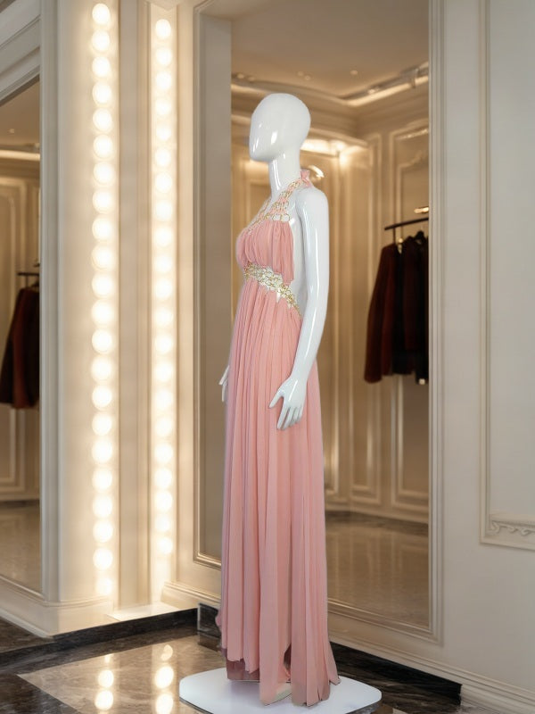 Blush Embellished Halter Maxi Gown side view · nz-bg-v1