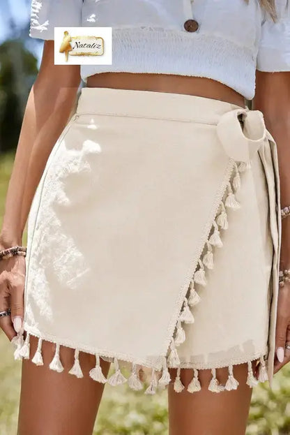 Tassel Trim Wrap Knot Side Bohemian Style Mini Skort Dear-Lover Dropshipping