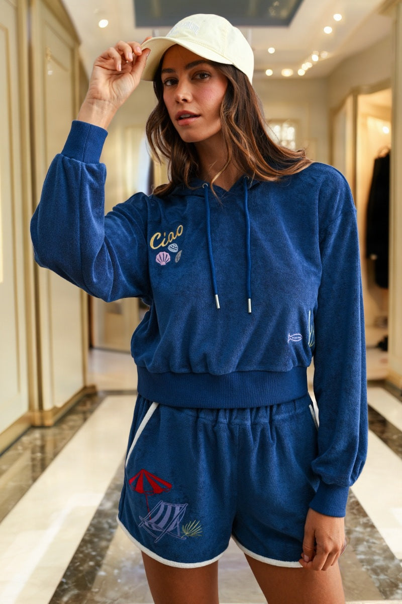 Terry Two Piece Set Navy model front view