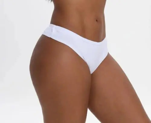 Nataliz stretch cotton thong side hip view on model