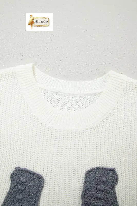 Turquoise Crochet Horseshoe Short Sleeve Knit Sweater Nataliz
