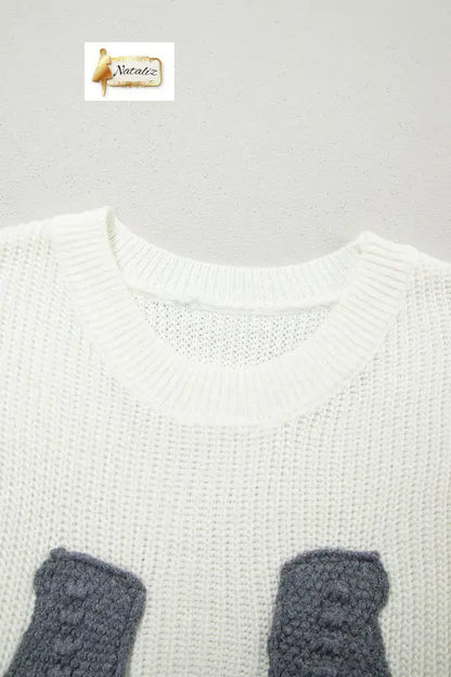 Turquoise Crochet Horseshoe Short Sleeve Knit Sweater Nataliz