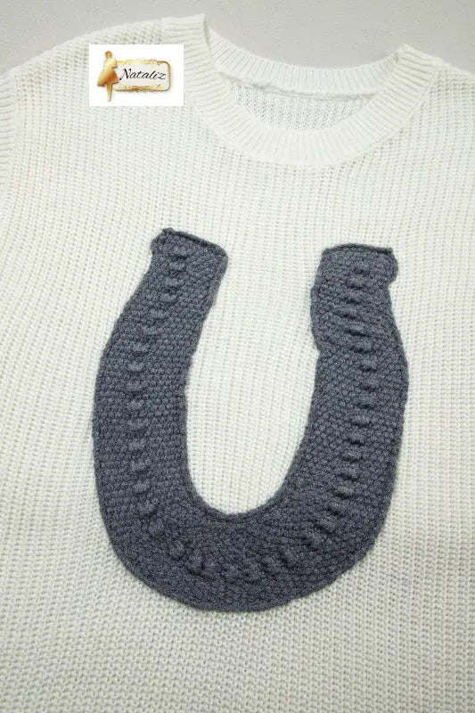 Turquoise Crochet Horseshoe Short Sleeve Knit Sweater Nataliz