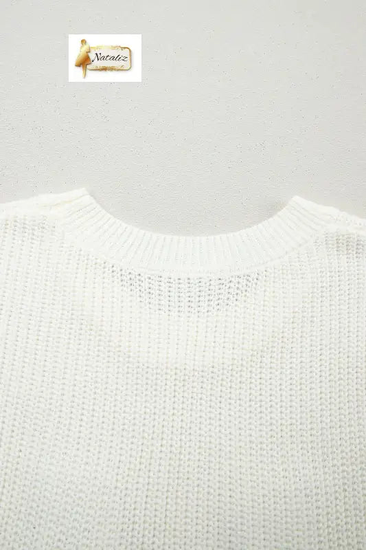 Turquoise Crochet Horseshoe Short Sleeve Knit Sweater Nataliz