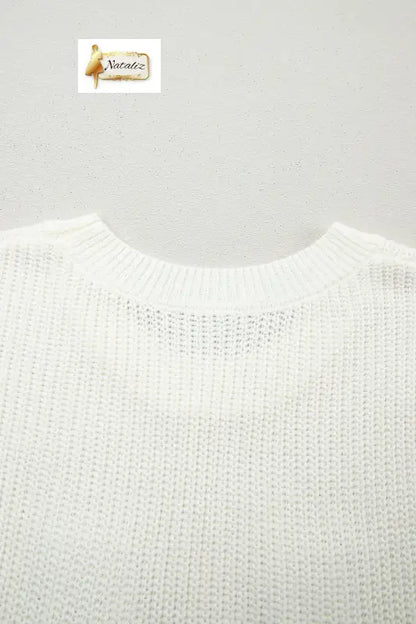 Turquoise Crochet Horseshoe Short Sleeve Knit Sweater Nataliz