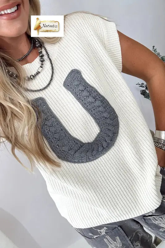 Turquoise Crochet Horseshoe Short Sleeve Knit Sweater Nataliz