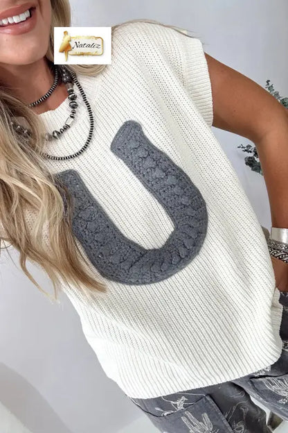 Turquoise Crochet Horseshoe Short Sleeve Knit Sweater Nataliz