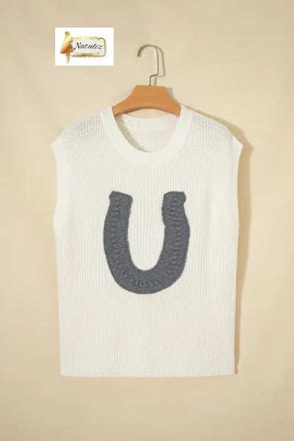 Turquoise Crochet Horseshoe Short Sleeve Knit Sweater Nataliz