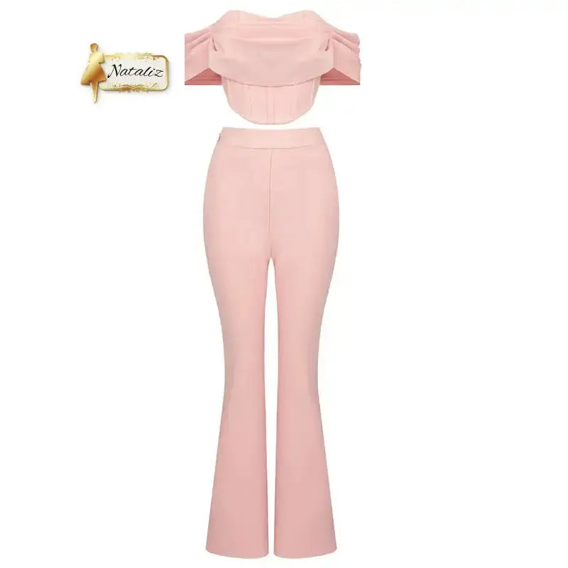 Two-Piece Set Sexy Stepless  Top with High Waist Wide Leg Pants Guangzhou Migu Garment Company Limited