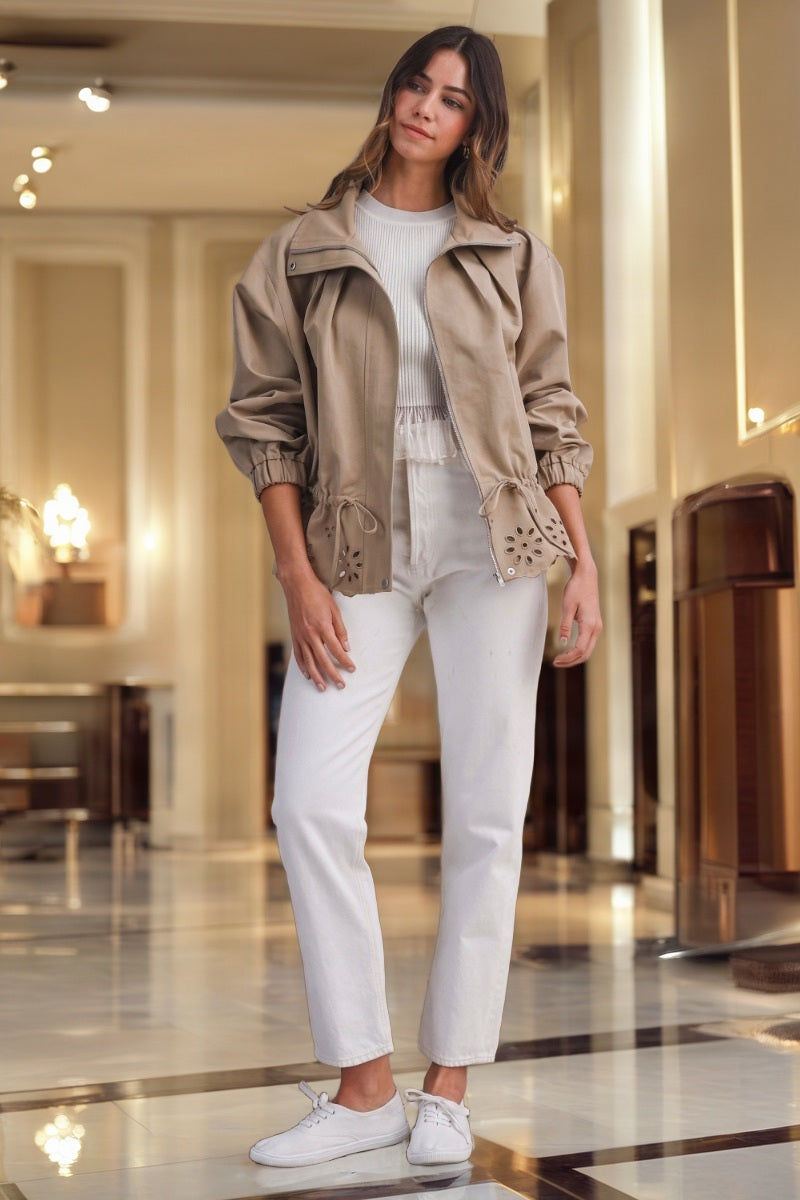 Eyelet Hem Anorak Jacket model front view · nz-bg-v1