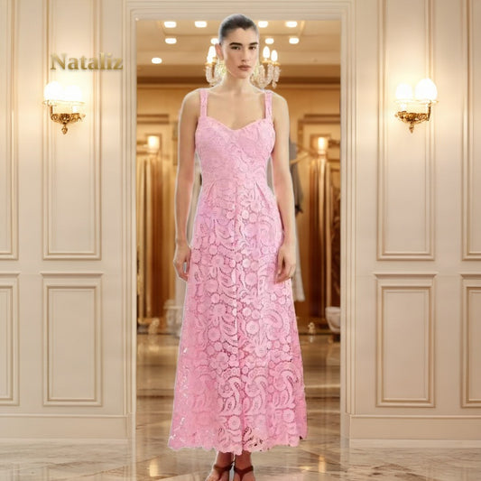 Scalloped Floral Midi Dress with Sweetheart Neckline model front view