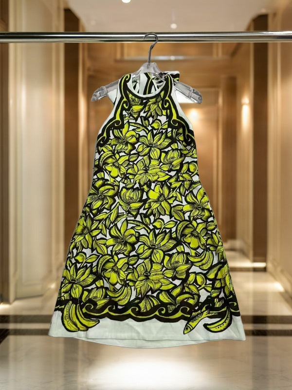 Floral Print Sleeveless Halter Mini Dress hanging view · nz-bg-v1