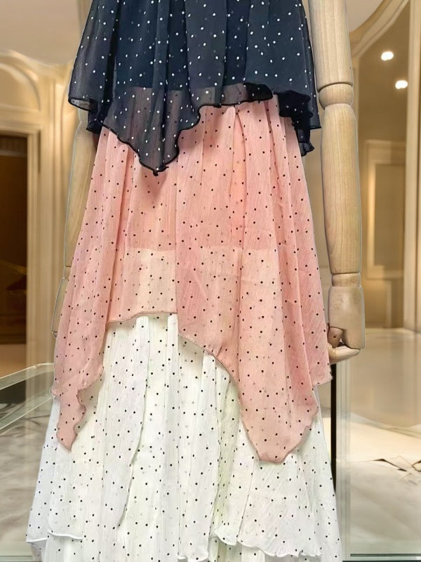 Tiered Polka Dot Maxi Dress in Black, Blush & Cream mannequin view · nz-bg-v1