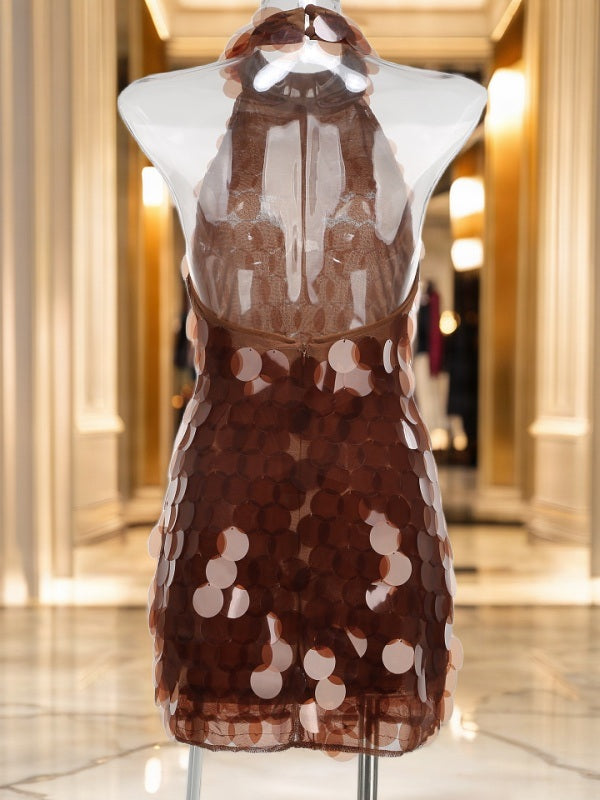 Chocolate Paillette Sequin Sleeveless Mini Dress mannequin view · nz-bg-v1