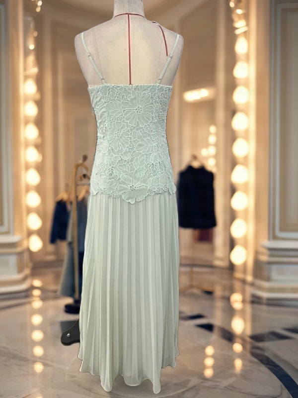 Sage Lace Bodice Pleated Maxi Dress mannequin view · nz-bg-v1