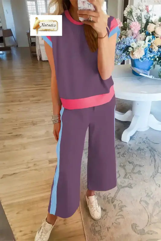 Valerian Color Block Detail Casual Two-piece Set Dear-Lover Dropshipping