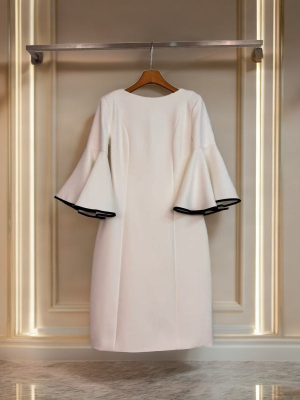 Contrast Trim Flared Sleeve Midi Dress hanging view · nz-bg-v1