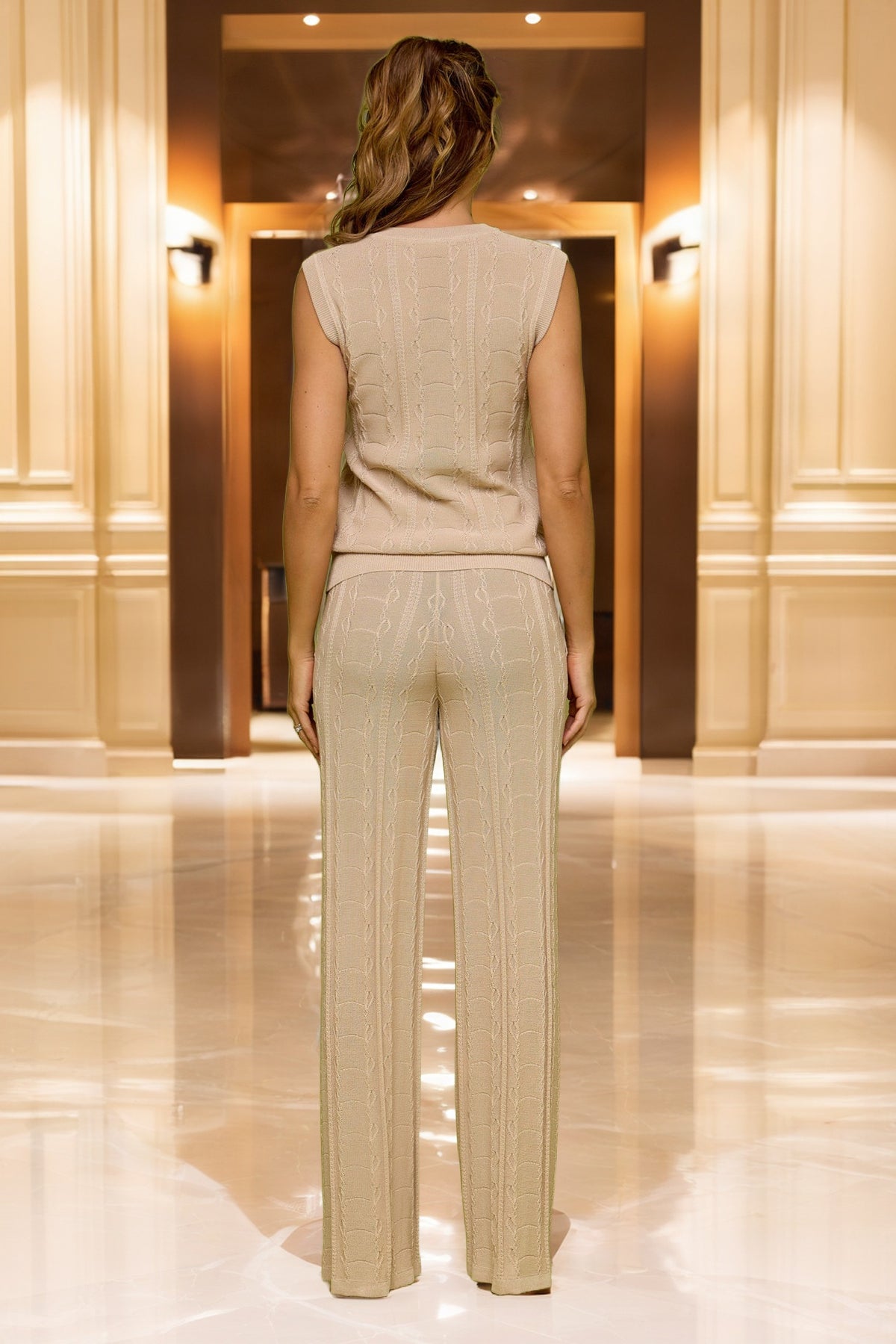 Pointelle Knit Tank and Wide Leg Trouser Set model back view · nz-bg-v1