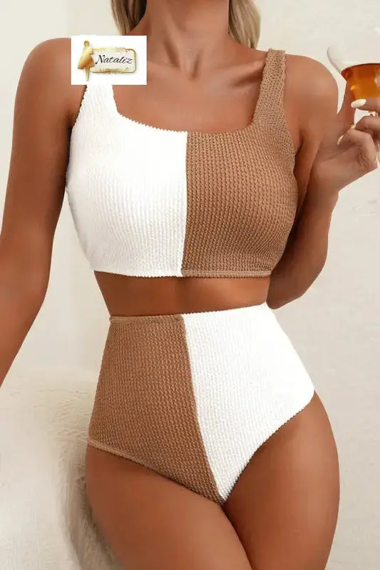 White Corded Colorblock Square Neck Bikini Swimsuit Dear-Lover Dropshipping