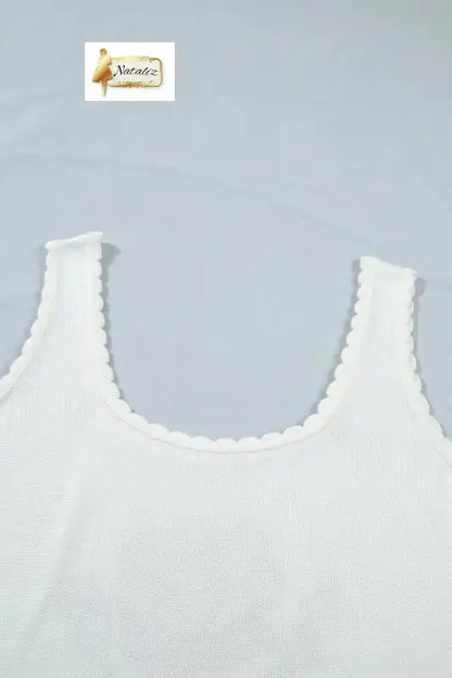 White Plus Size Floral Print Scalloped Trim Square Neck Sweater Vest Nataliz